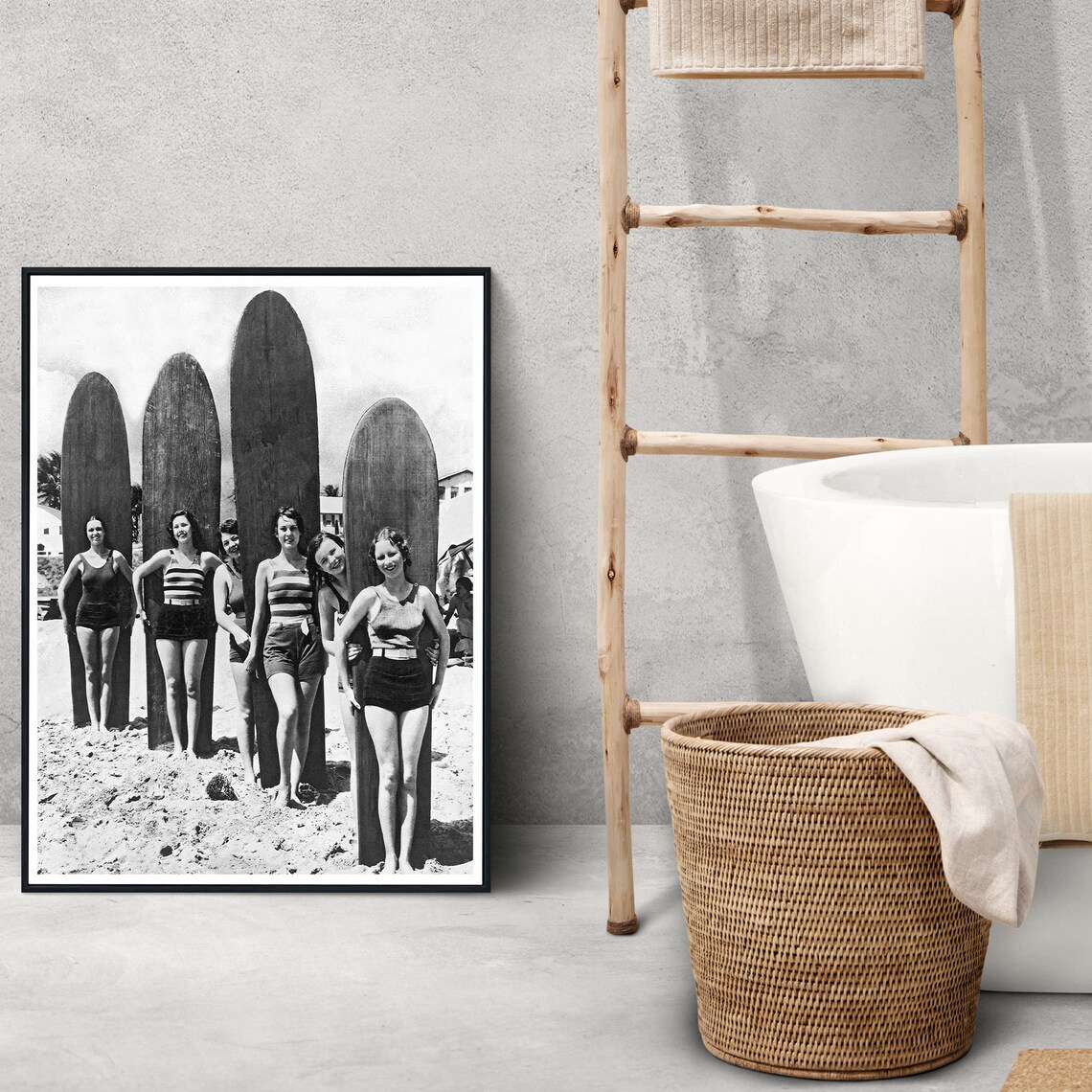 Vintage Women Surfers 1930s Wooden Longboard Beach Photo Poster - Image 3