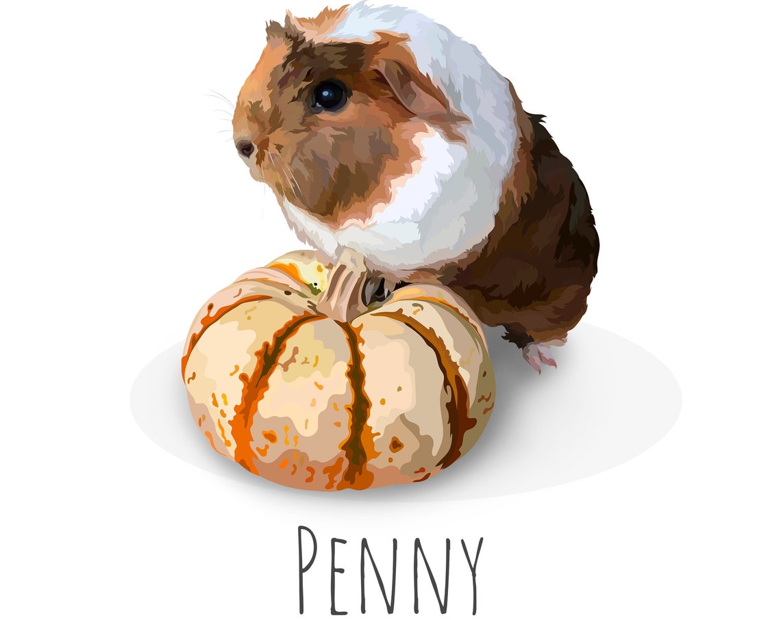 Custom Watercolor Guinea Pig Portrait With Pumpkin Named Penny Poster