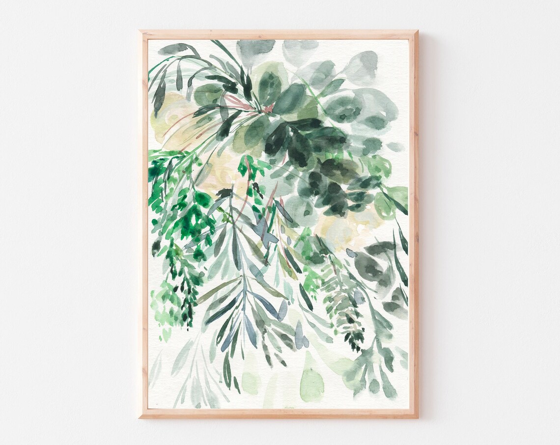 Green Watercolor Botanical Leaves Eucalyptus Foliage Art Poster