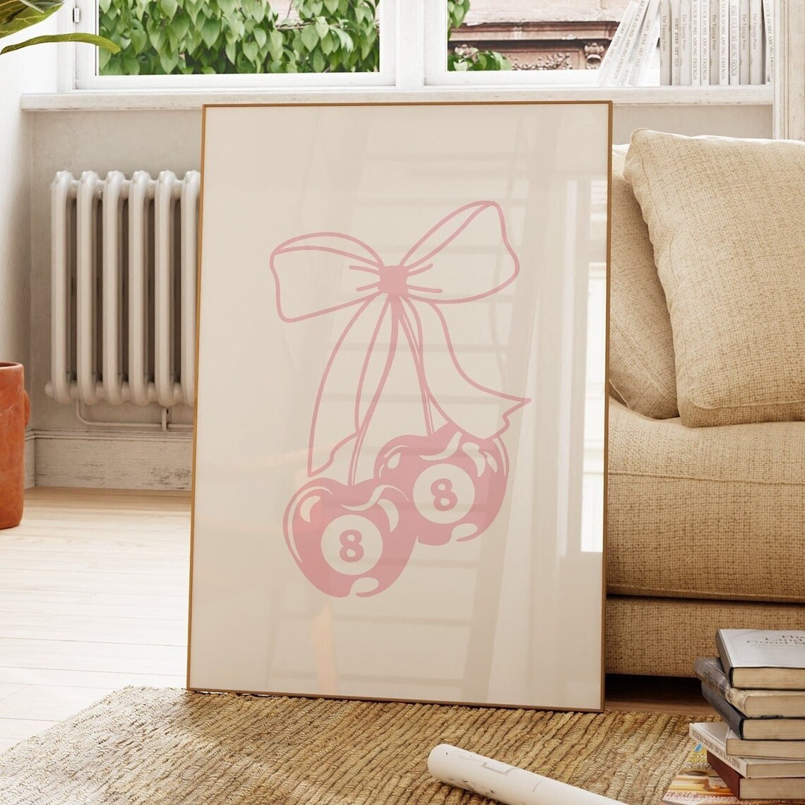 Pink 8 Ball Cherry Bow Poster, Preppy Room Decor