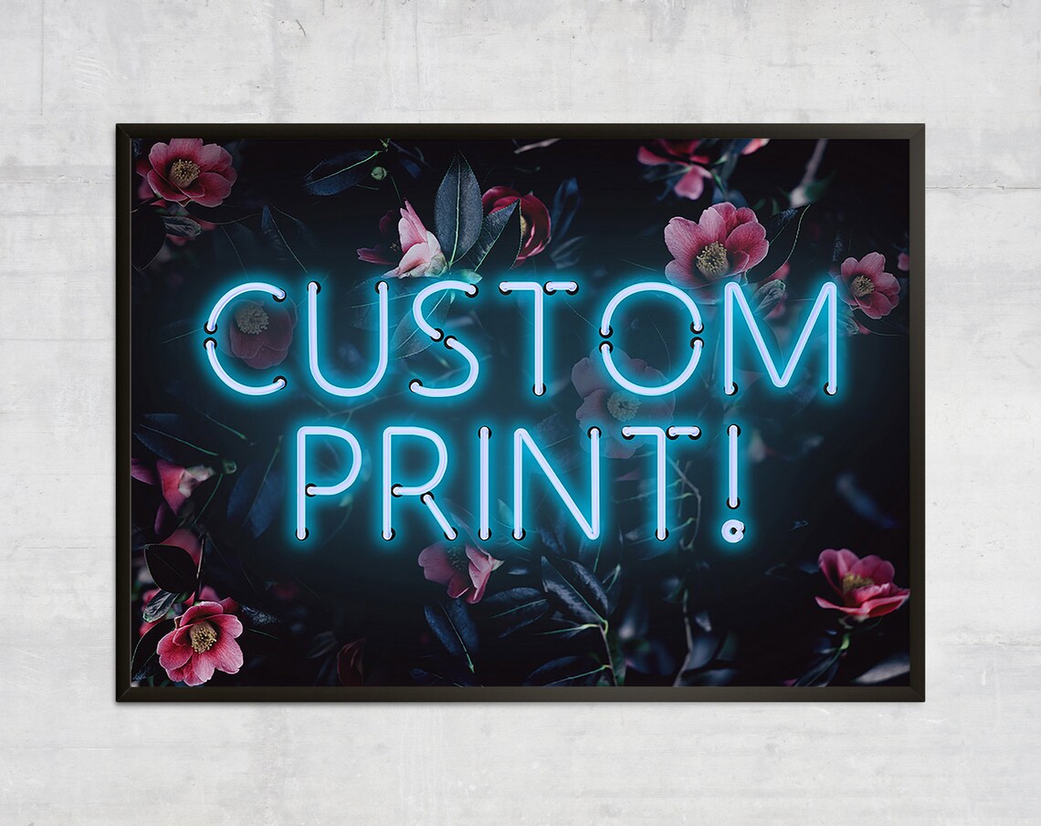 Personalised Blue Neon Botanical Floral Quote Art Print