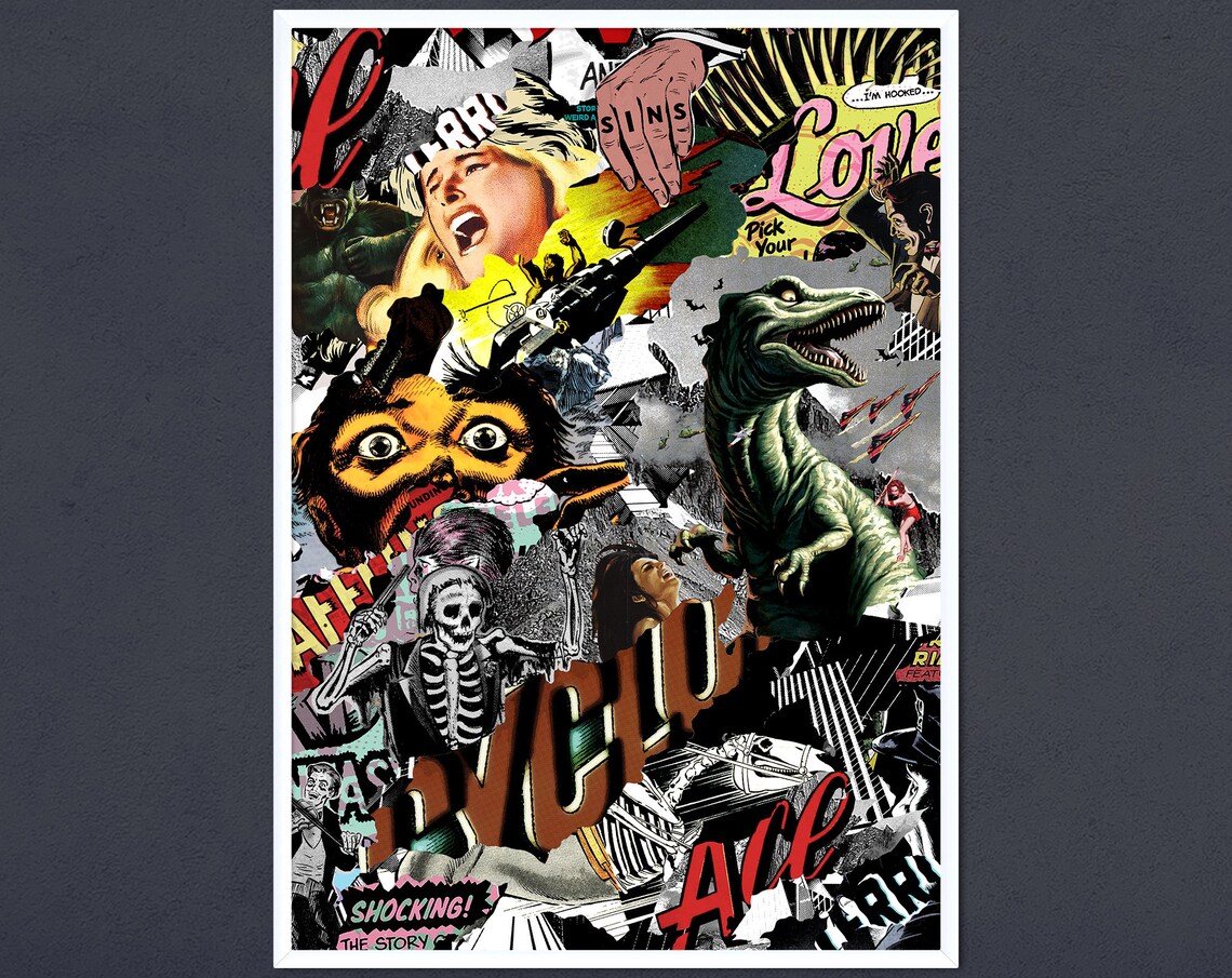 Vintage Comic Art Print Collage, Retro Pop Art