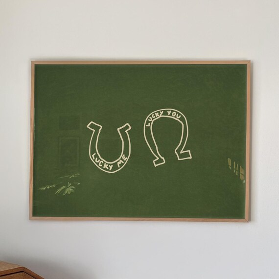 Lucky Me Lucky You Horseshoe Duo Good Luck Green Minimalist Wall Art