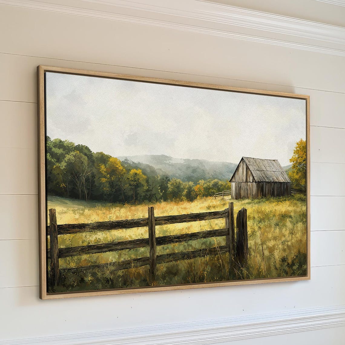 Rustic Barn and Open Field Countryside Landscape Vintage Art Poster