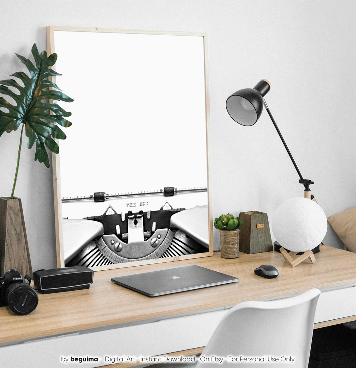 Typewriter Print The End Old Writing Machine Wall Art Gift For Writer Typewriting Black White Poster Home Decor - Image 2