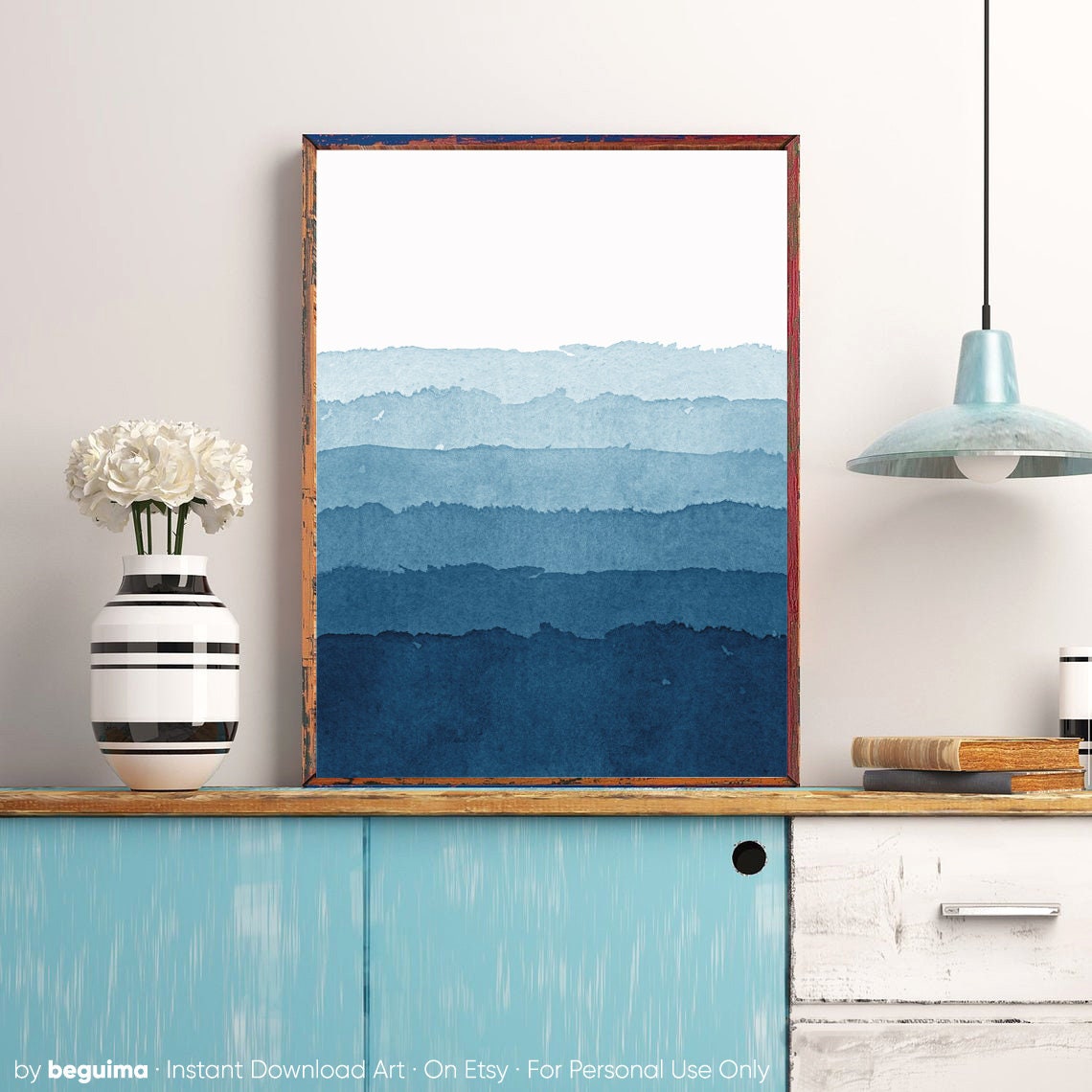 Blue Watercolor Layered Ocean Gradient Abstract Seascape Poster - Image 3