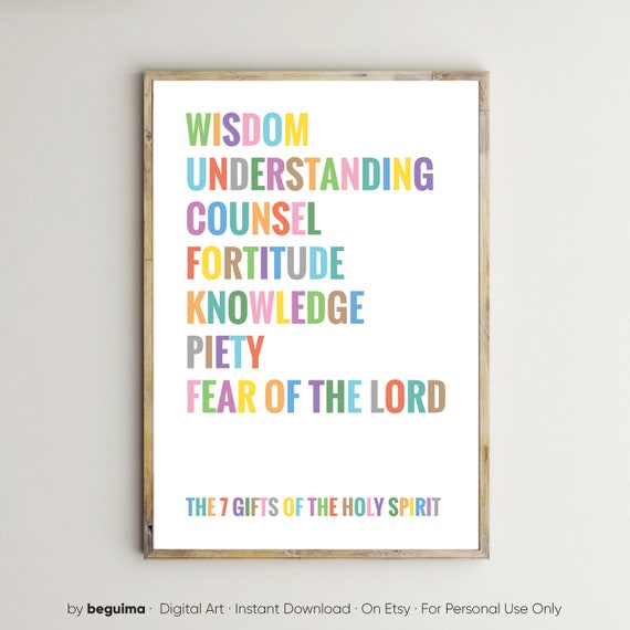 Christian Prints For Kids Bible Verse Posters The 7 Gifts Of The Holy Spirit Scripture Wall Art Catholic Signs