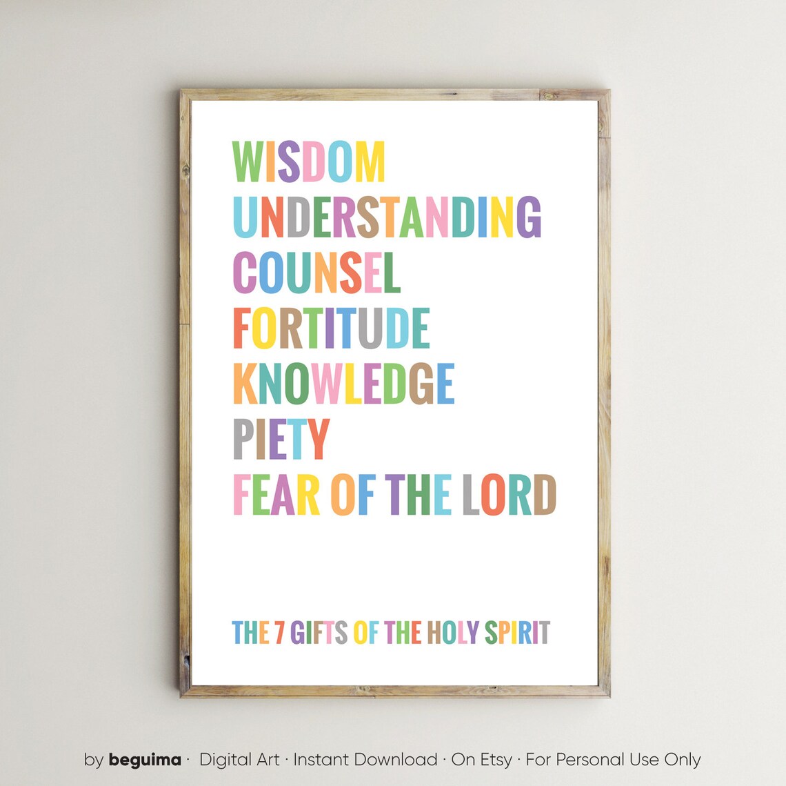 The 7 Gifts of the Holy Spirit Colorful Scripture List Poster