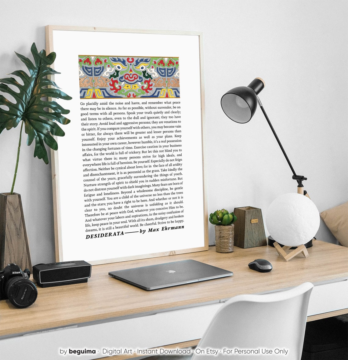 Desiderata Poem Max Ehrmann Colorful Mosaic Border Quote Poster - Image 3