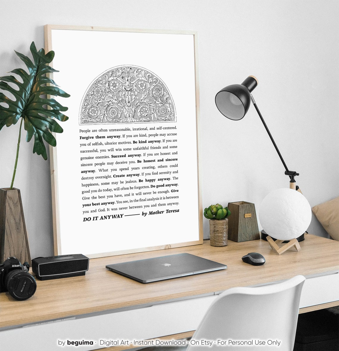 Do It Anyway Inspirational Quote Mother Teresa Classic Text Poster - Image 3