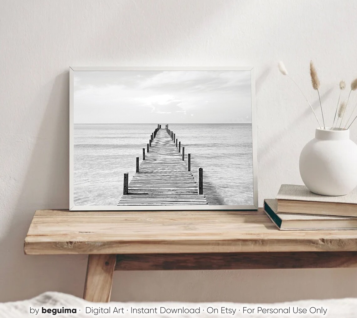 Wooden Pier Ocean Wall Art, Black White Photo Print - Image 3