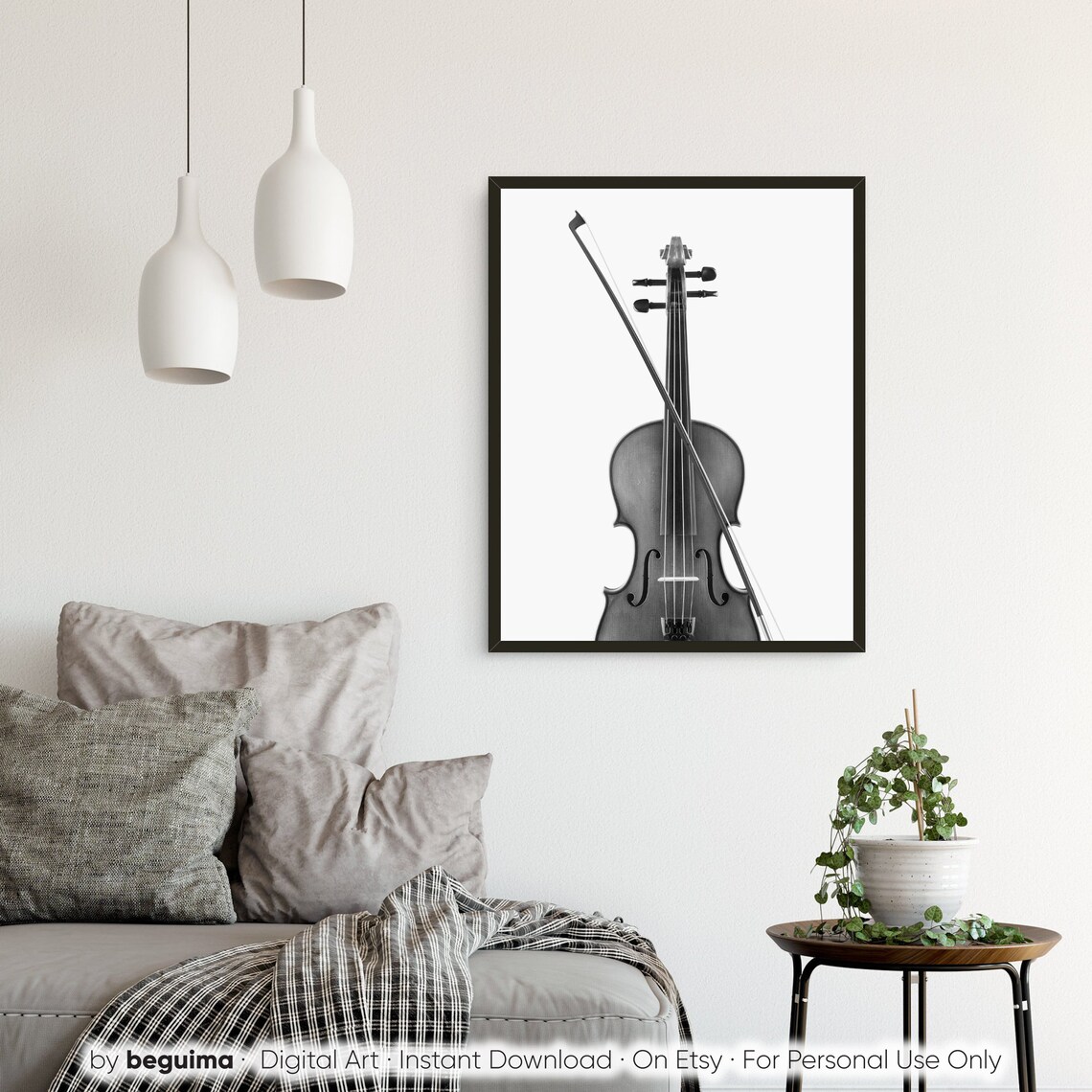 Violin Music Wall Art Print, Black and White - Image 2