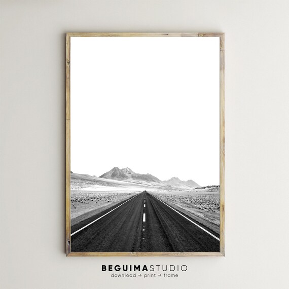 Route 66 Desert Road Art Print, Black White