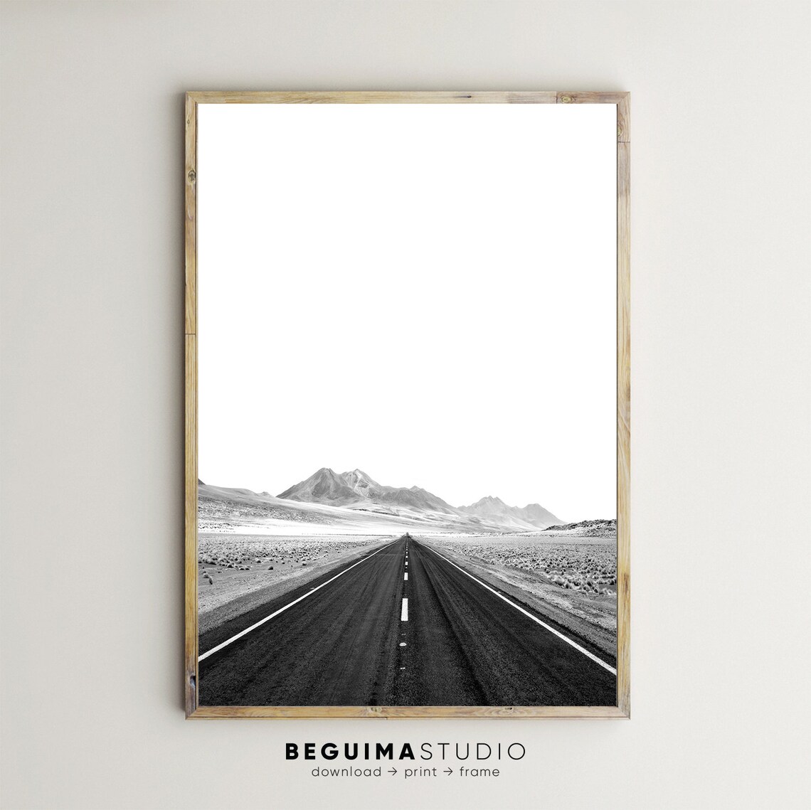 Route 66 Desert Road Art Print, Black White