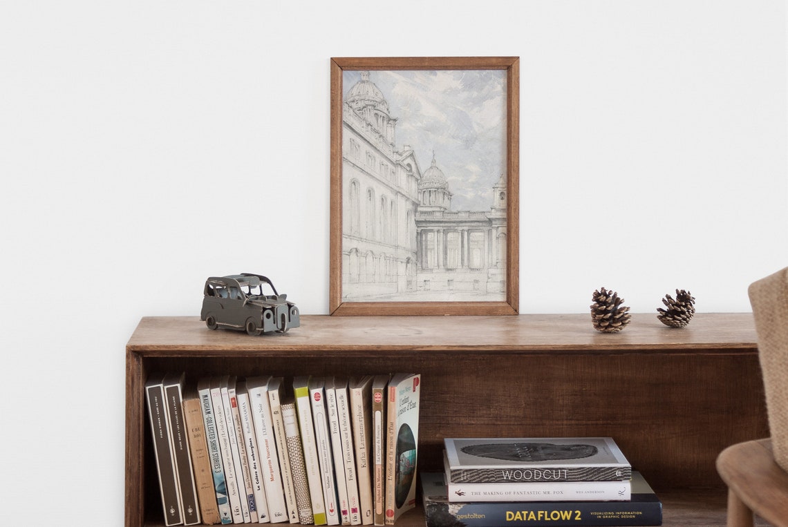 Vintage Sketch Art Architecture Print Vintage Architecture Drawing Neutral Sketch Art - Image 2