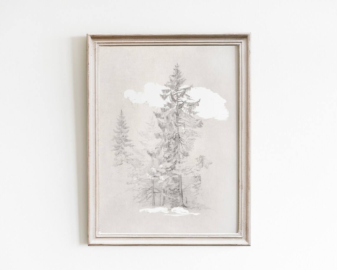 Vintage Tree Sketch Art Print, Antique Botanical Drawing