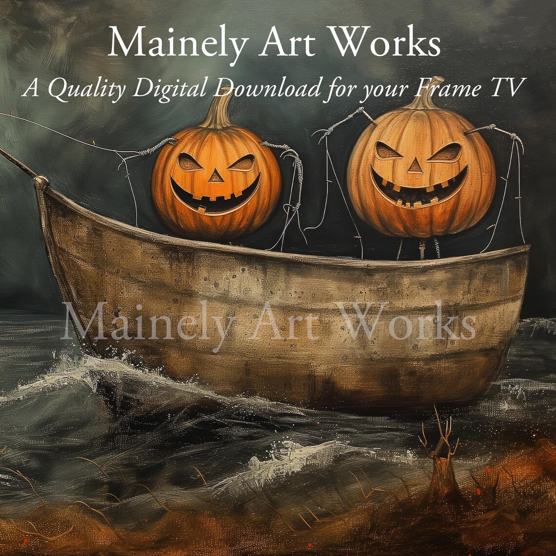 Halloween Pumpkin Heads Fishing Full Moon Art Print - Image 3