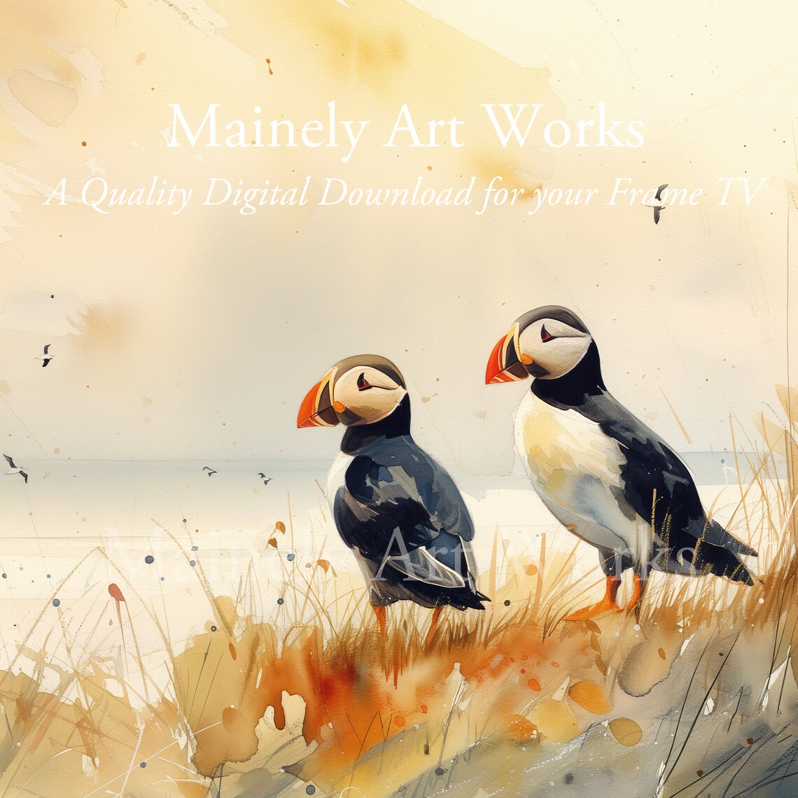 Seascape Puffin Art For Frame TV, Coastal Decor - Image 3