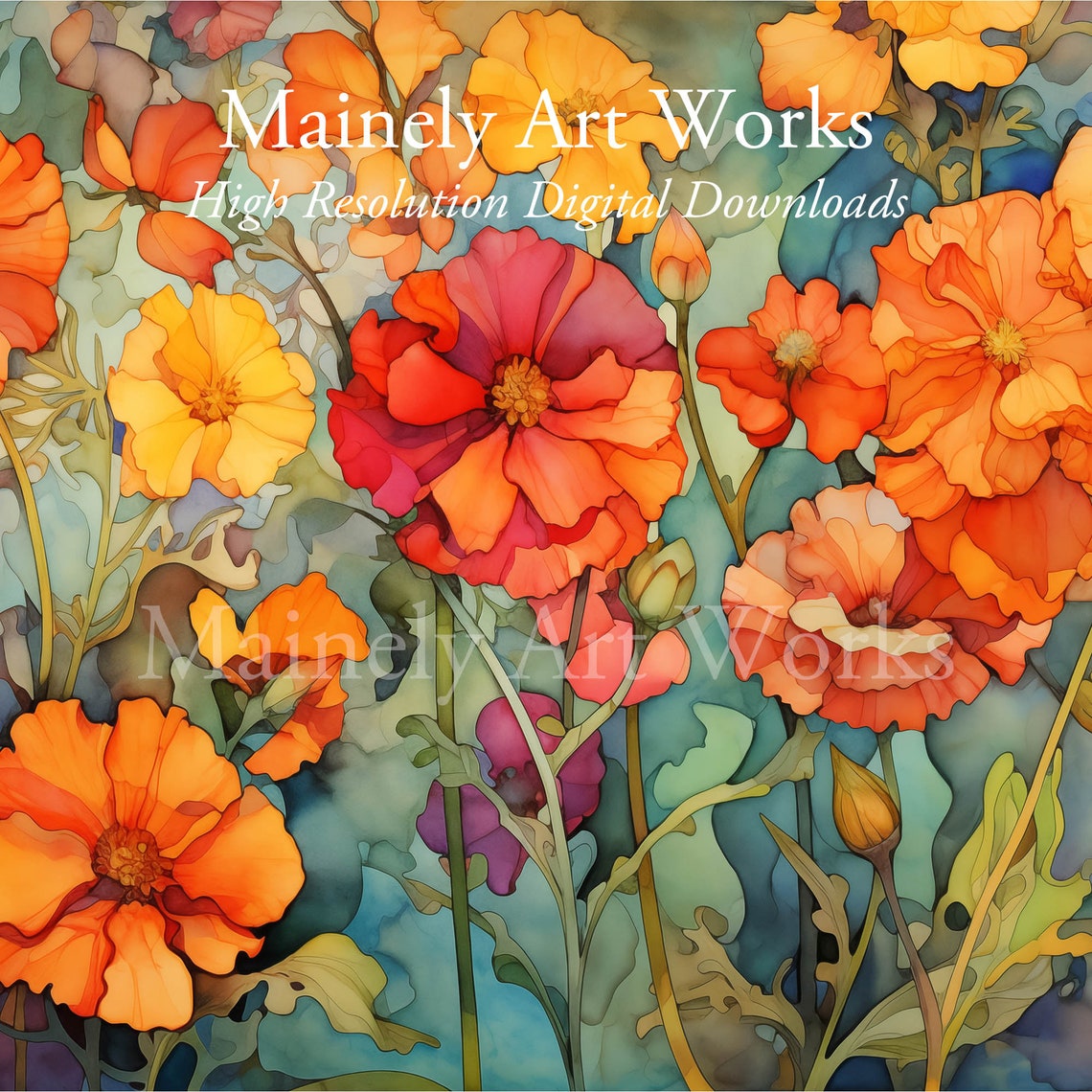 Bright Orange Marigold Bloom Watercolor Fall Floral Garden Poster - Image 3