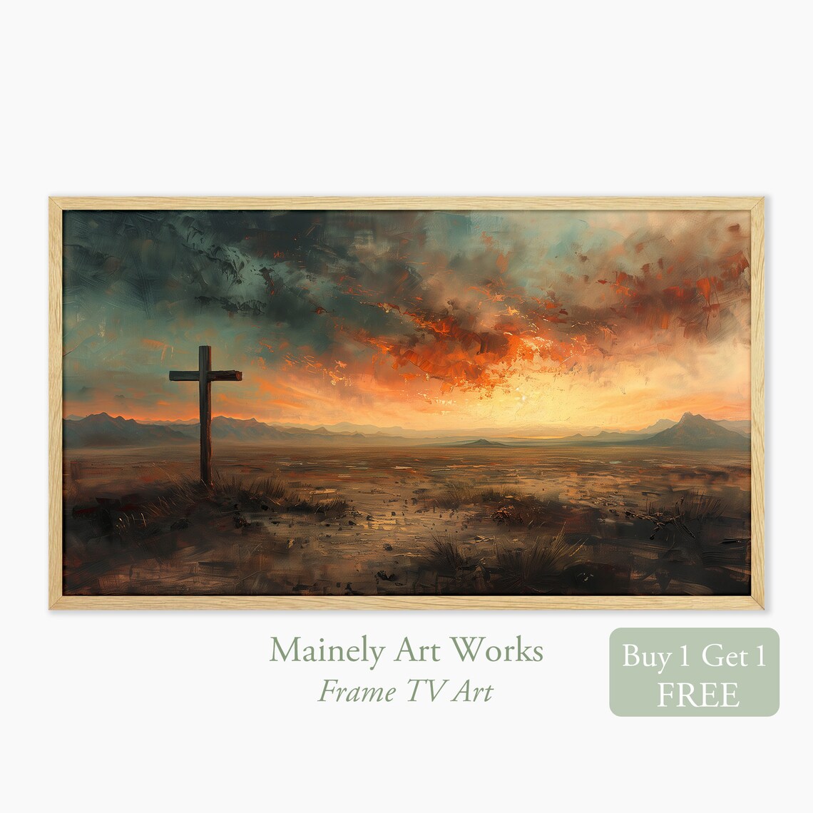 Religious Cross, He Is Risen Christian Sunset Scene
