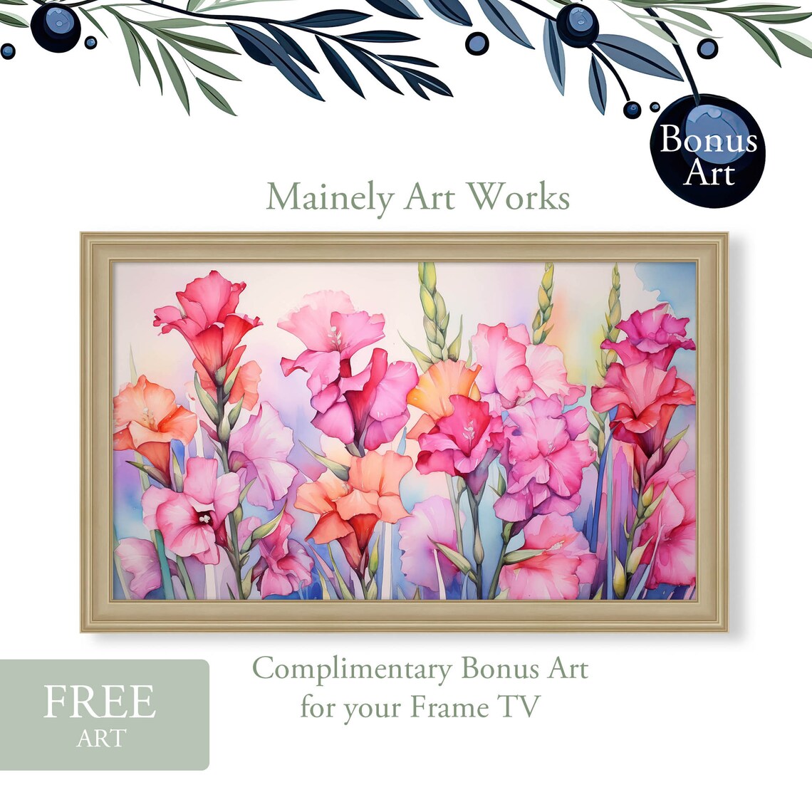 Coral Gladiolus Bloom Vibrant Floral Watercolor Summer Poster - Image 2