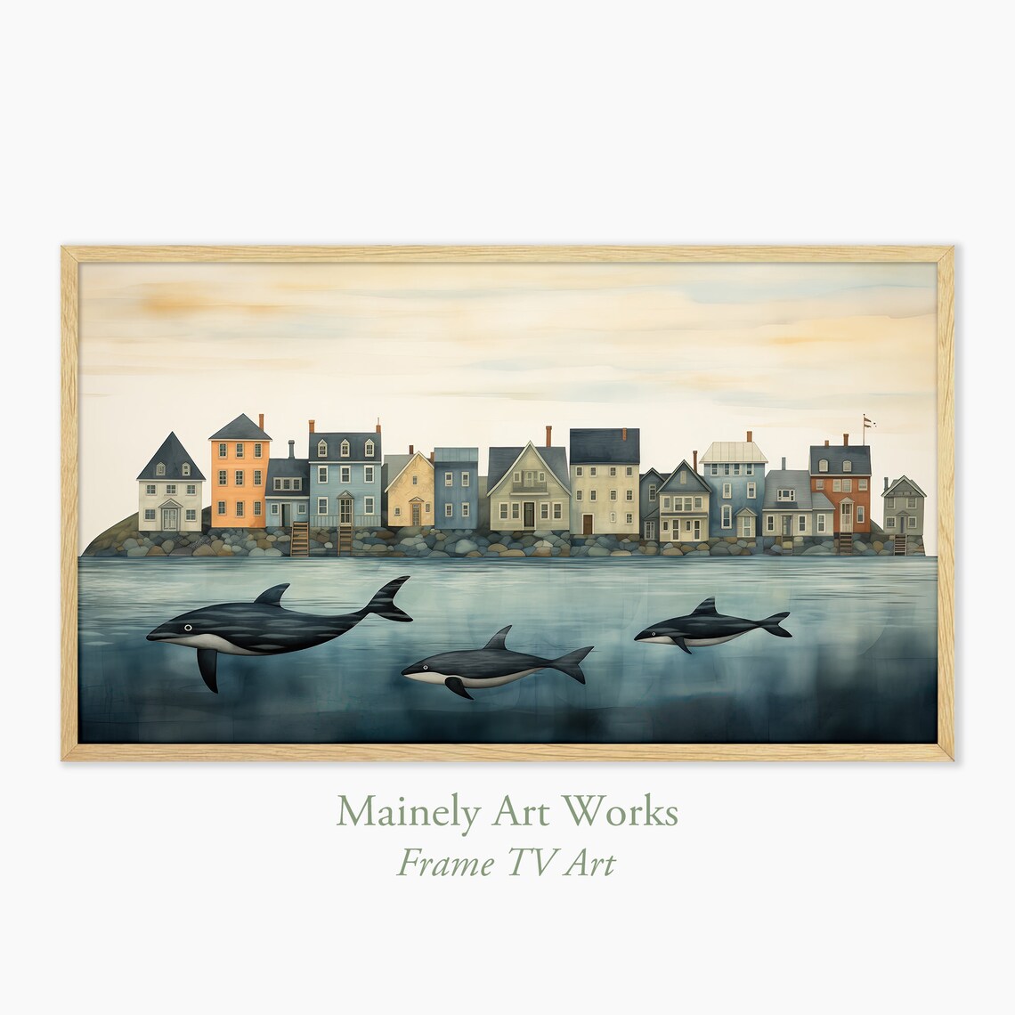 Coastal Whale and Fish Nautical Art Print