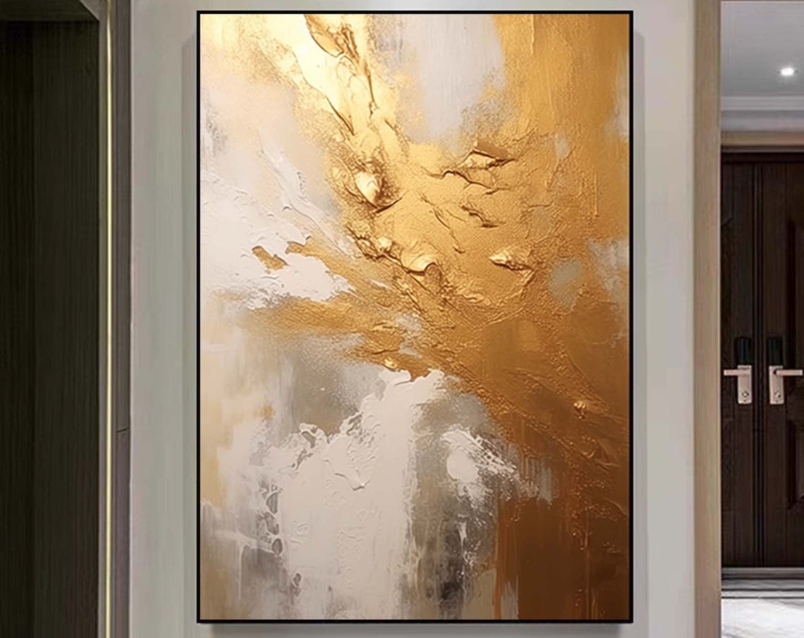 Gold and White Abstract Textured Oil Painting Vertical Luxe Poster