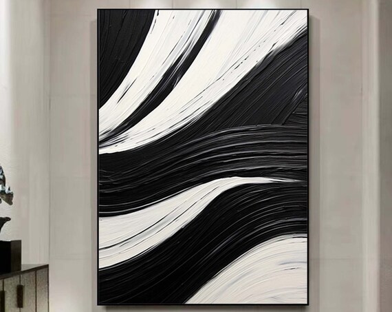 Minimalist Black And White Abstract Oil Painting Art Print