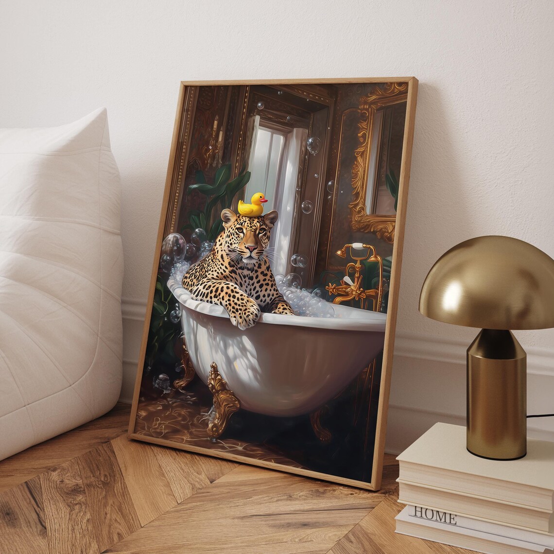 Spotted Leopard Bubble Bath Rubber Duck Victorian Tub Animal Poster