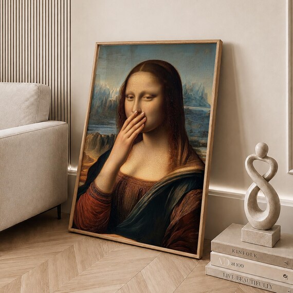 Mona Lisa Shush Gesture Classic Painting Funny Parody Poster
