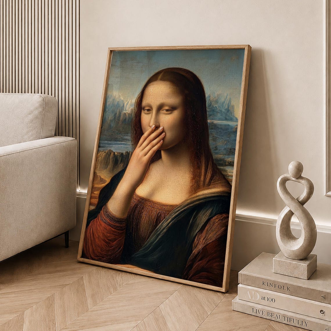 Mona Lisa Shush Gesture Classic Painting Funny Parody Poster