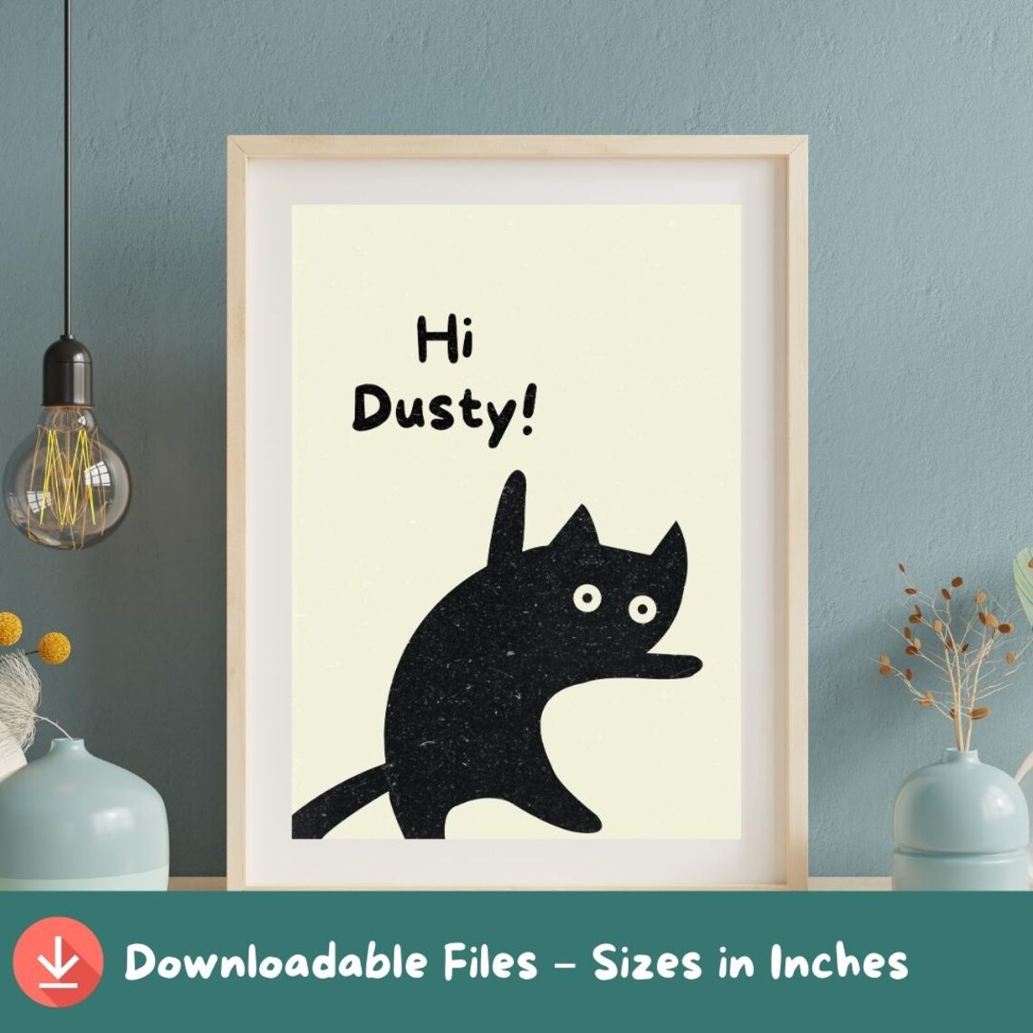 Hi Dusty! Funny Black Cat Minimalist Whimsical Illustration Poster