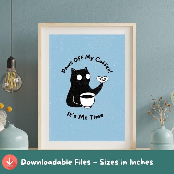 Funny Cat Coffee Art Print Cozy Kitchen Decor A2a5 Sizes