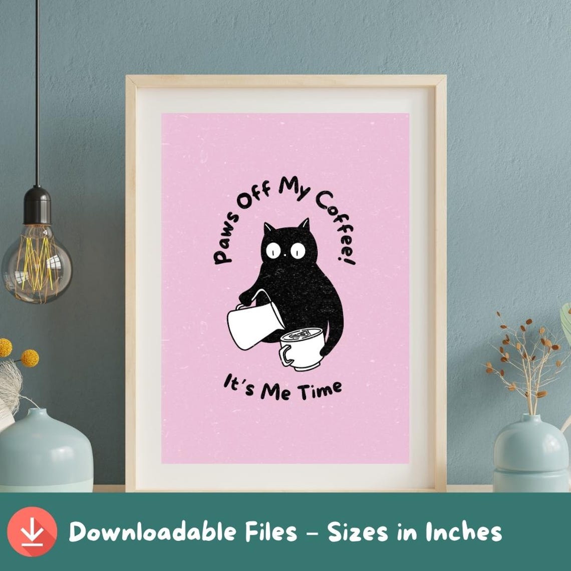 Funny Black Cat Coffee Print Paws Off Trendy Wall Art A2a5 Sizes