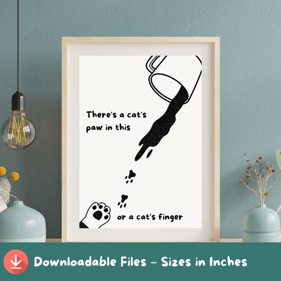Funny Black Cat Mug Coffee Wall Art Lover Gift Quirky Minimalist Poster Instant For Lovers