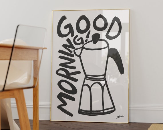 Good Morning Coffee Poster Bar Decor Apartment Modern Kitchen Prints Wall Art Mid Century