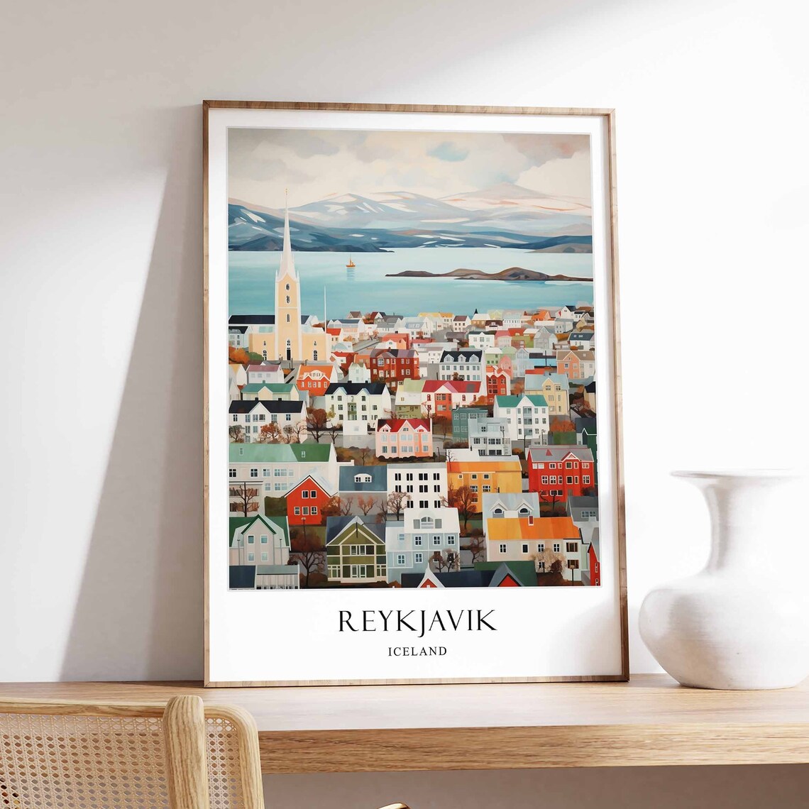 Reykjavik Travel Poster, Nordic Scandinavian Decor