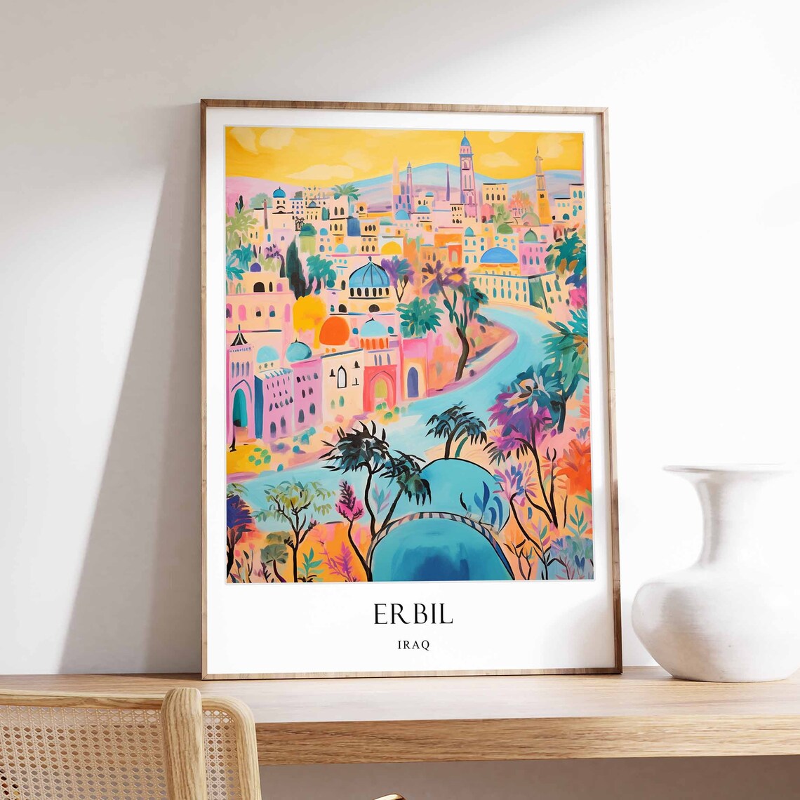 Erbil Iraq Colorful Old City Illustration Middle East Travel Poster