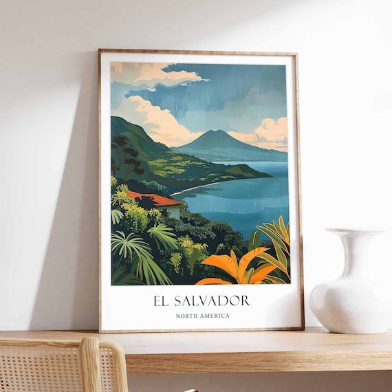 El Salvador Tropical Coast And Volcano North America Travel Poster