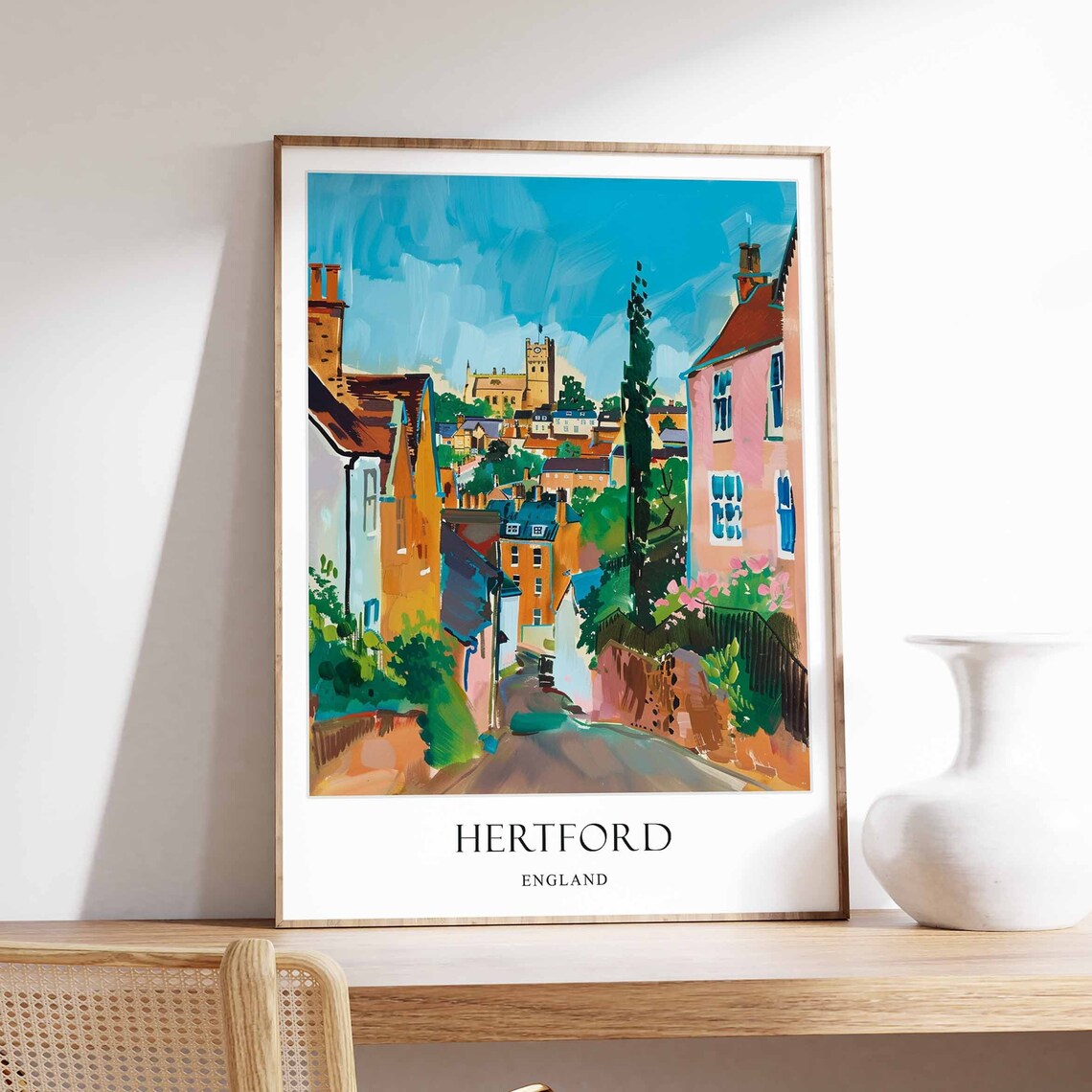 Hertford England Painterly Historic Town Church Street Poster