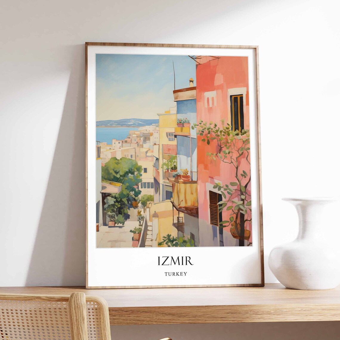 Izmir Turkey Sunny Aegean Coastal Street Colorful Houses Poster