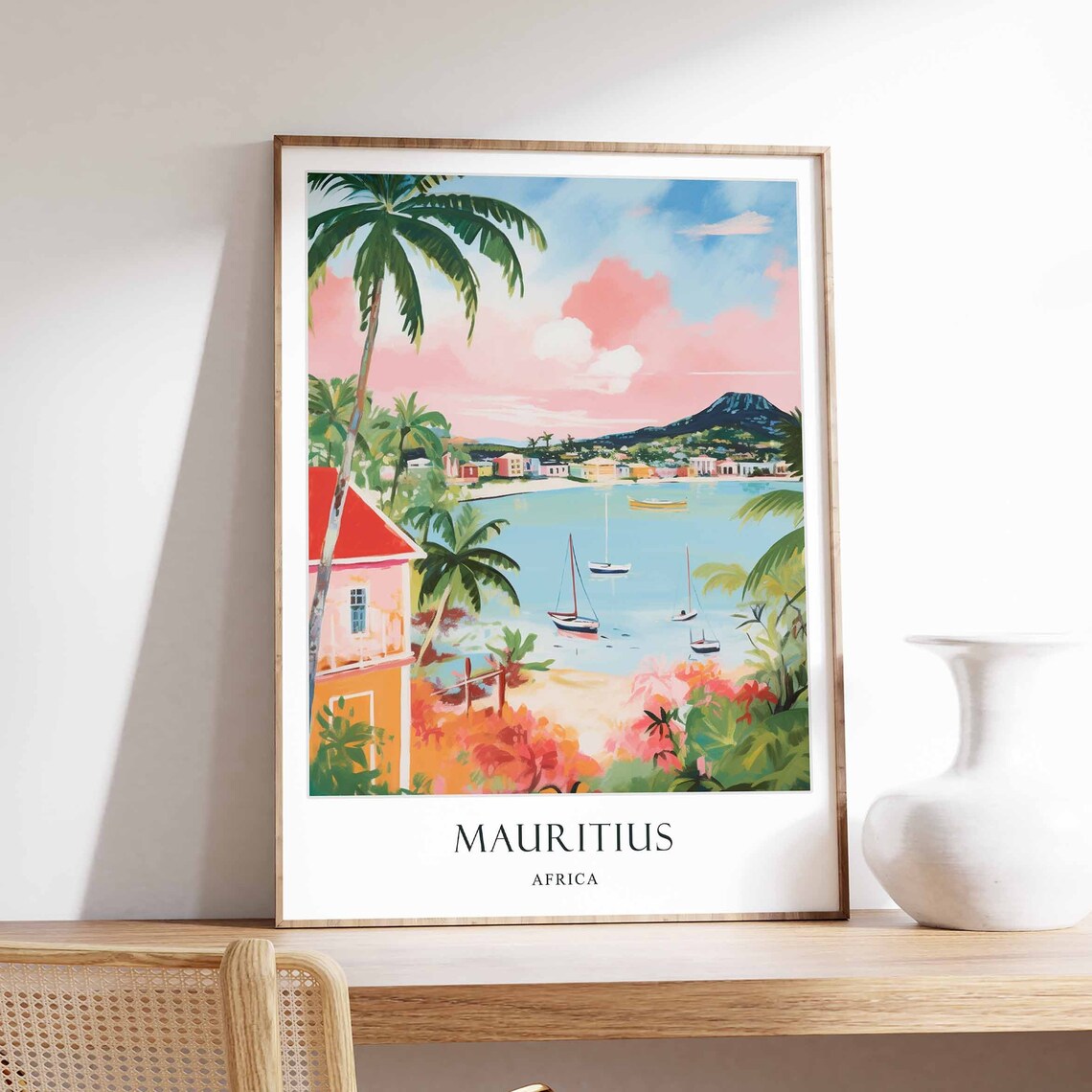 Mauritius Africa Tropical Harbor Sailboats Ocean Travel Poster