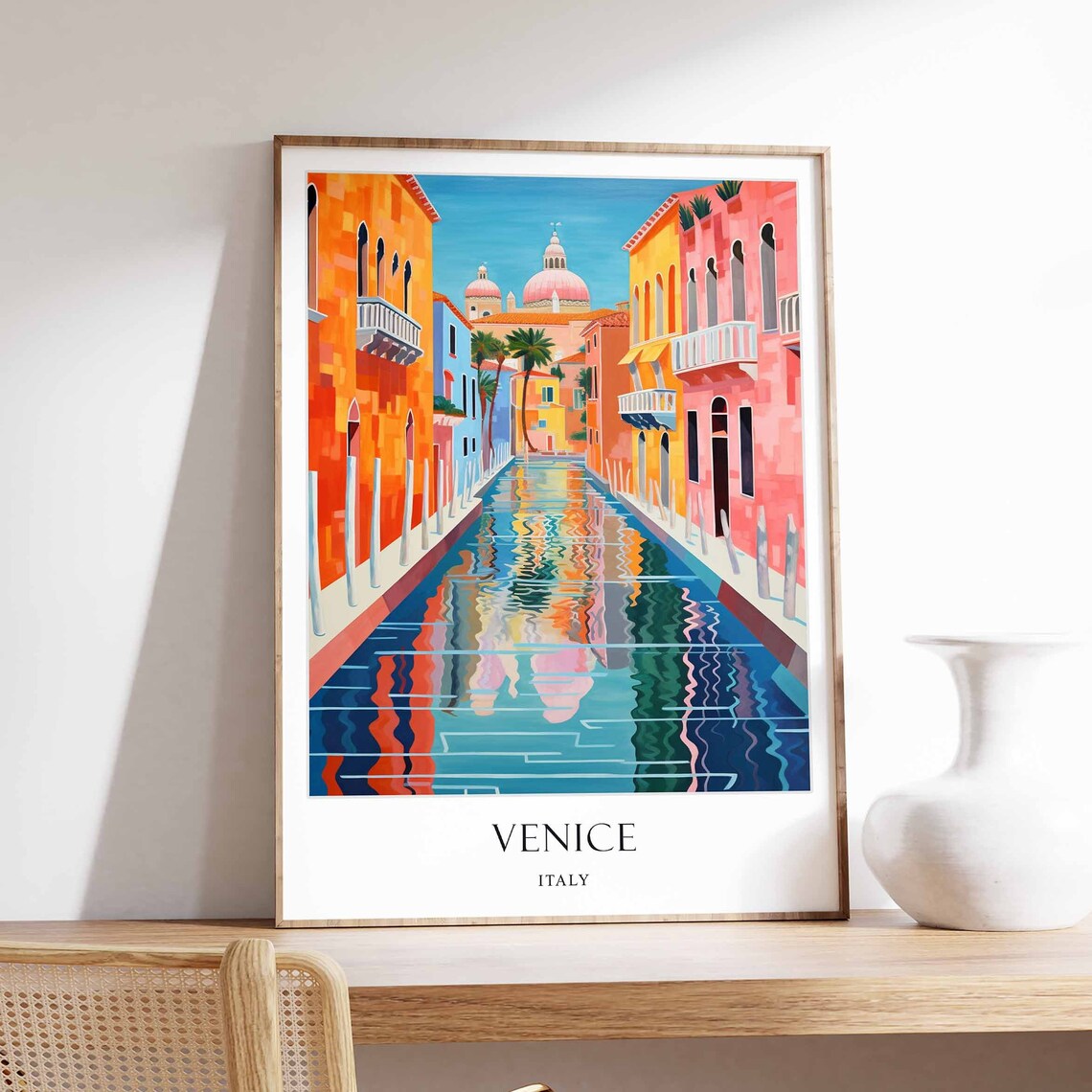 Venice Italy Canal Colorful Buildings Reflection Travel Poster