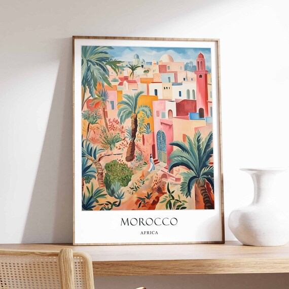 Morocco Poster, Marrakech Sahara Desert Travel Print