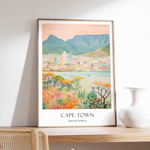 Cape Town Table Mountain Harbor Colorful Travel Collection Poster
