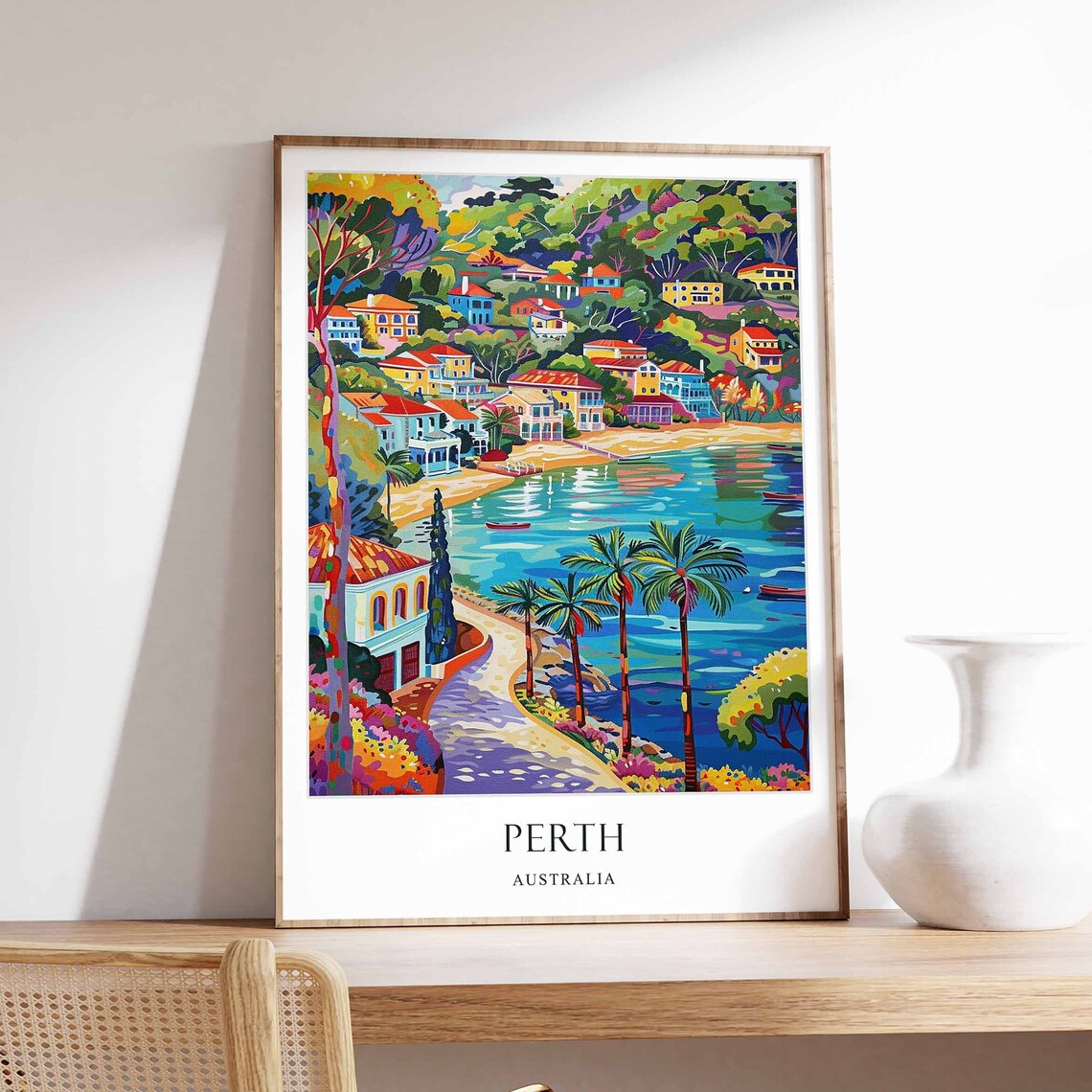 Perth Australia Turquoise Bay Palm Trees Coastal Travel Poster