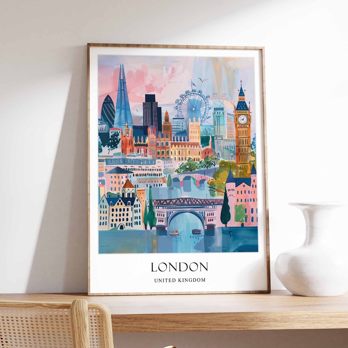 London United Kingdom Skyline Big Ben Eye Shard River Thames Poster