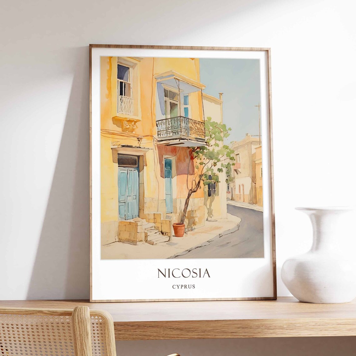 Nicosia Cyprus Old Town Street Corner Watercolor Travel Poster