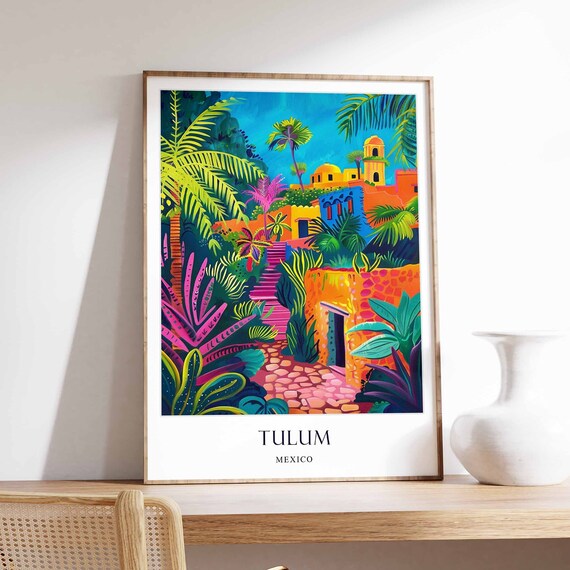 Tulum Mexico Tropical Jungle Mayan Ruins Colorful Travel Poster