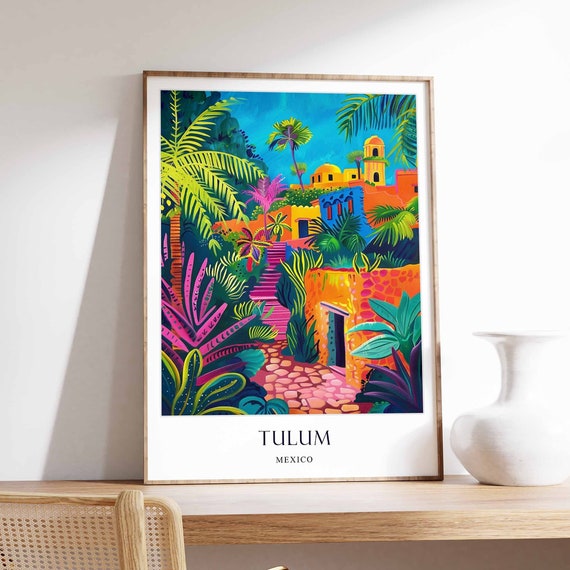 Tulum Poster Mexico Mayan Travel Print Mexican Art Wall Coastal Beach
